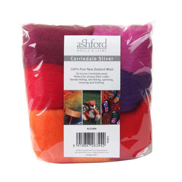 Ashford Corriedale Sliver Pack 7 Colour - 100gm Bag
