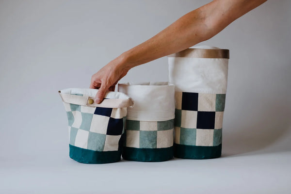 BaerBuilt Small Teal Patchwork Bucket Bag