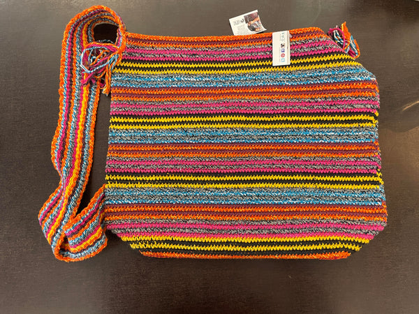 Large Crossbody crochet Striped Tote zipper- Guatemala